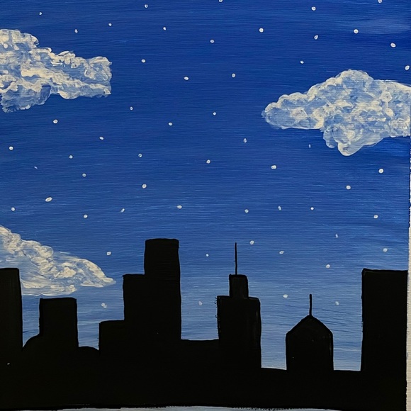 Cityscape Skyline Silhouette Painting, 11x14 - Picture 2 of 3